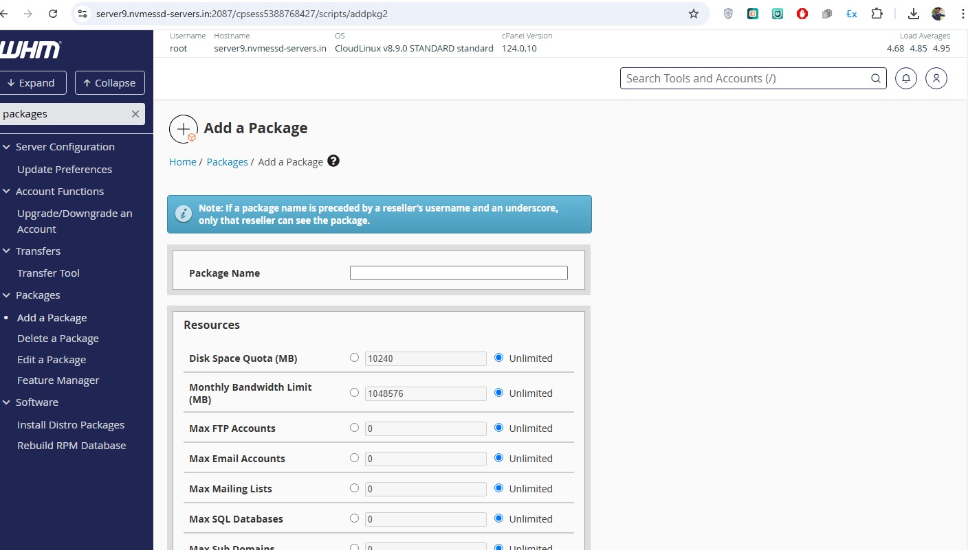 How to Create a Package within WHM